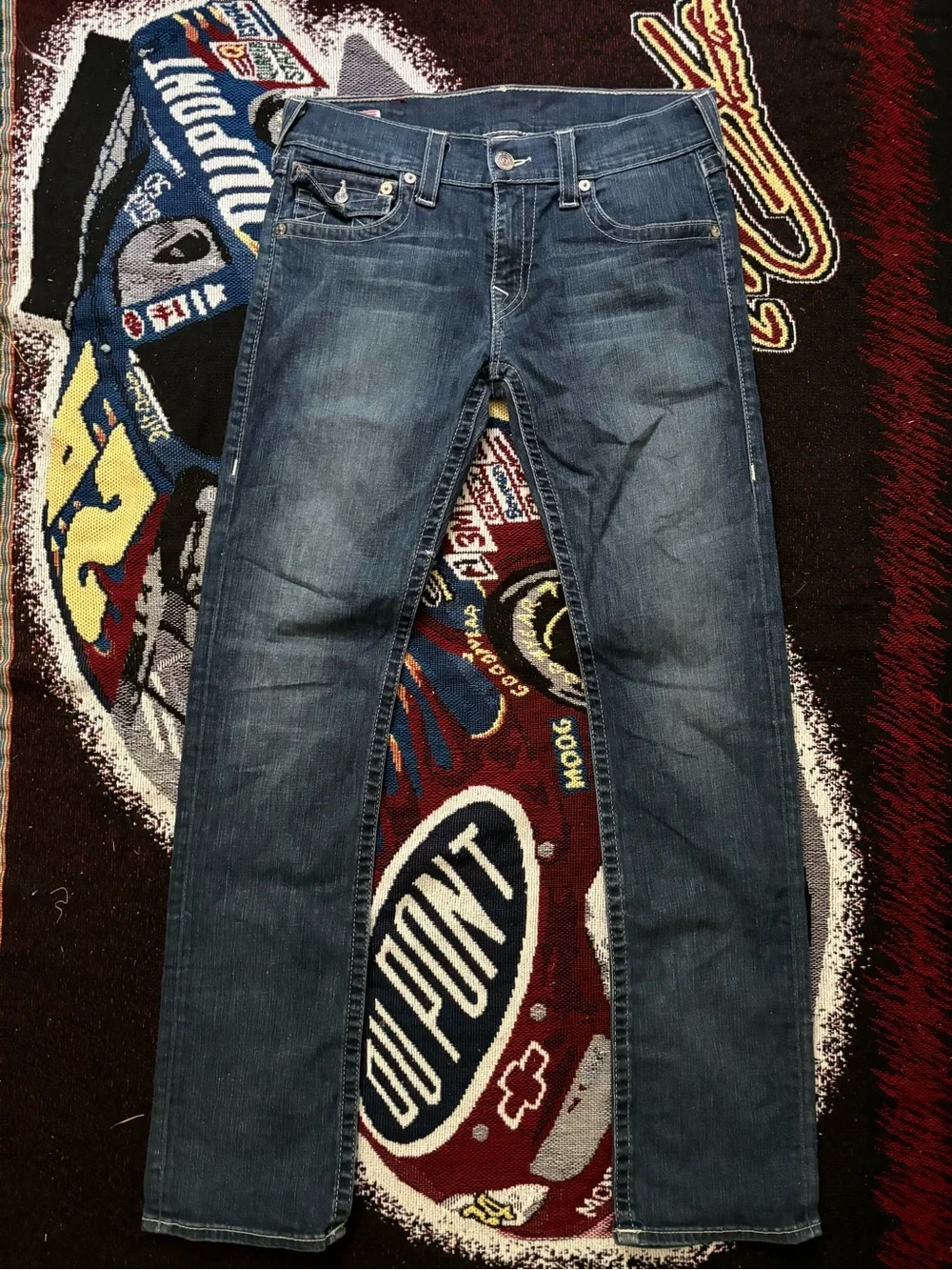 TRUE RELIGION Ricky Jeans 31 x 32 Zip Fly Flap Pockets Dark Wash Made in USA